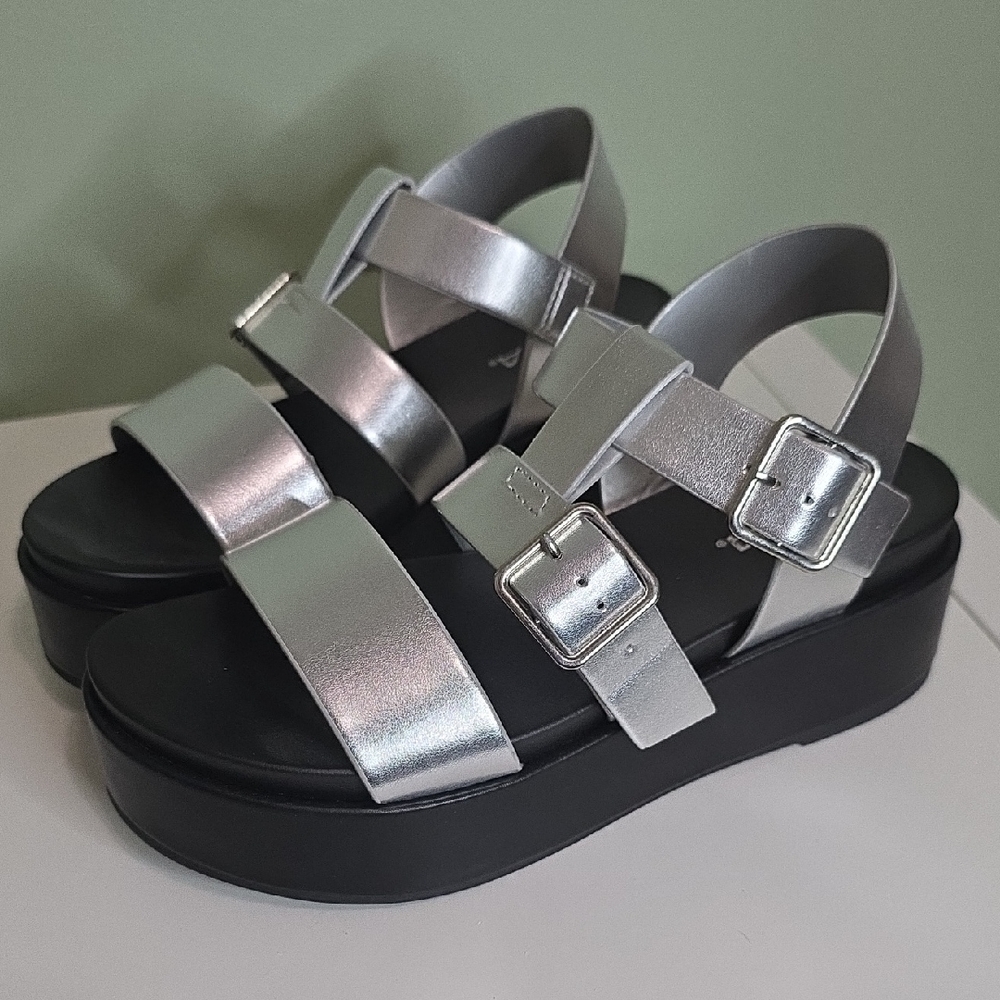 Soda Silver Black Platform Sandals